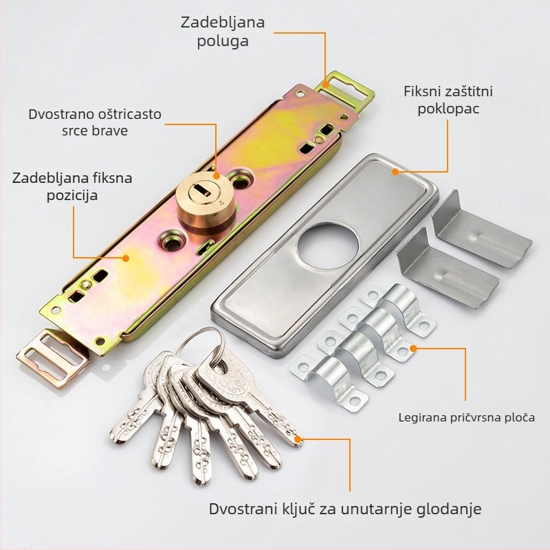 Brava za roletna vrata s univerzalnim srednjim otvorom i križnim donjim otvorom u starinskom stilu, C razred protivkrađe za trgovine