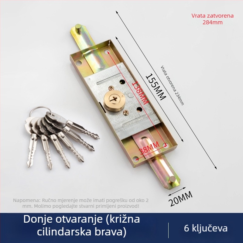 Brava za roletna vrata s univerzalnim srednjim otvorom i križnim donjim otvorom u starinskom stilu, C razred protivkrađe za trgovine