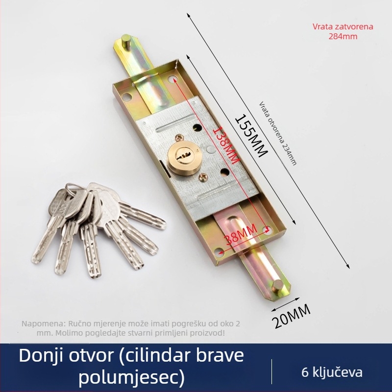 Brava za roletna vrata s univerzalnim srednjim otvorom i križnim donjim otvorom u starinskom stilu, C razred protivkrađe za trgovine