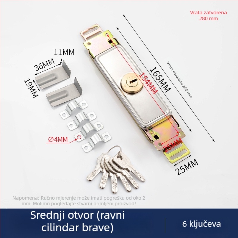 Brava za roletna vrata s univerzalnim srednjim otvorom i križnim donjim otvorom u starinskom stilu, C razred protivkrađe za trgovine