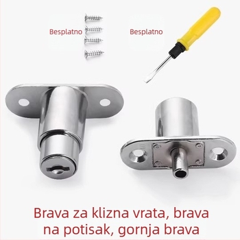 Brava za klizna vrata od nehrđajućeg čelika za ormariće i garderobe – gornja brava, mehanizam guranje-povlačenje, moderni minimalistički dizajn