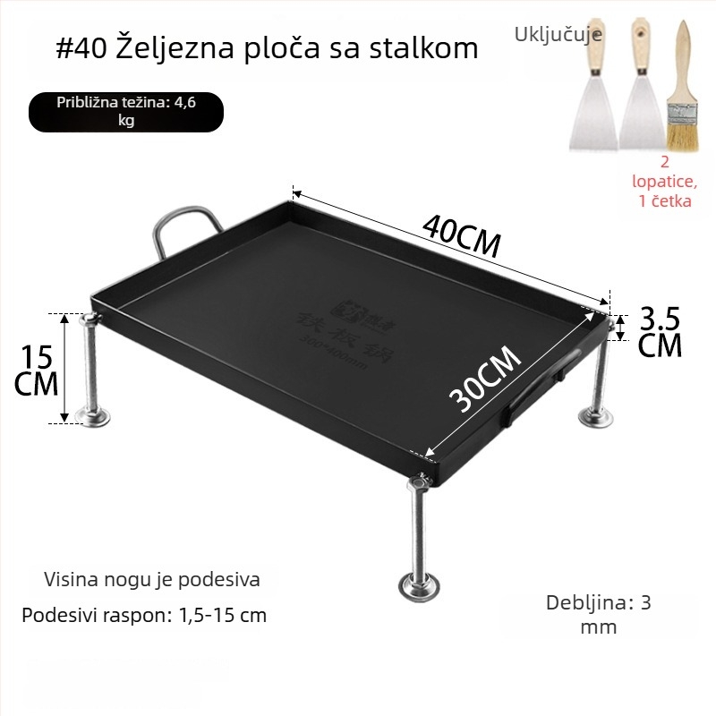 Teppanyaki ploča od kovanog željeza, kvadratnog oblika, za komercijalne štandove i kućnu upotrebu, bez premaza, višestruka, prijenosna, jednostavna za čišćenje
