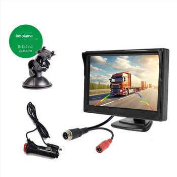 HD kamera za vožnju unatrag za kamione i kombije, univerzalni auto monitor 12V/24V, 5-inčni stolni zaslon
