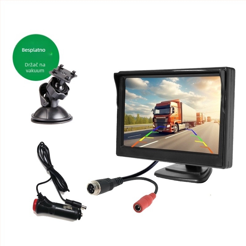 HD kamera za vožnju unatrag za kamione i kombije, univerzalni auto monitor 12V/24V, 5-inčni stolni zaslon