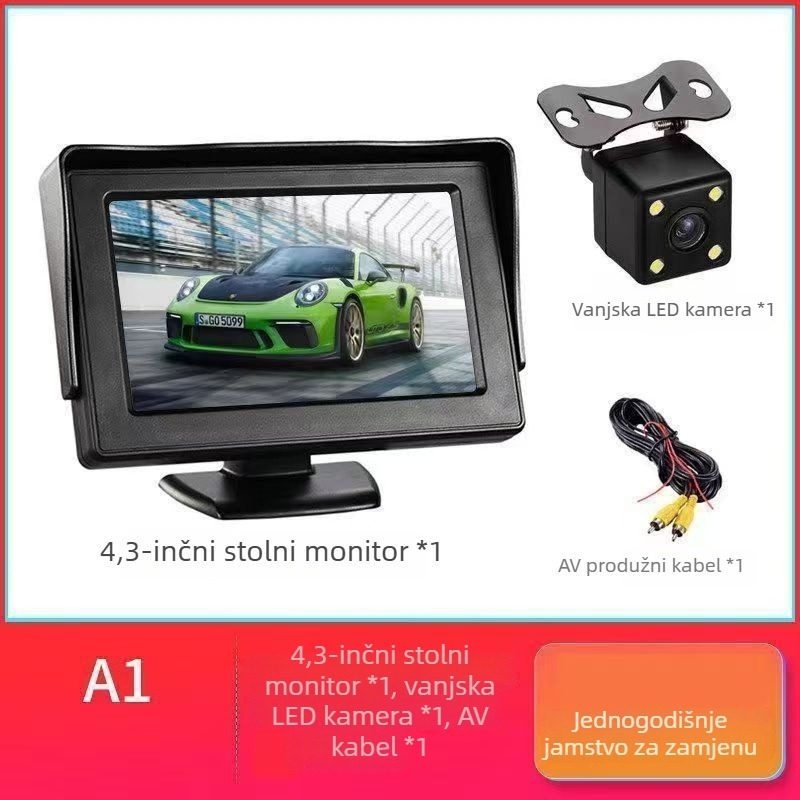 HD kamera za vožnju unatrag za kamione i kombije, univerzalni auto monitor 12V/24V, 5-inčni stolni zaslon