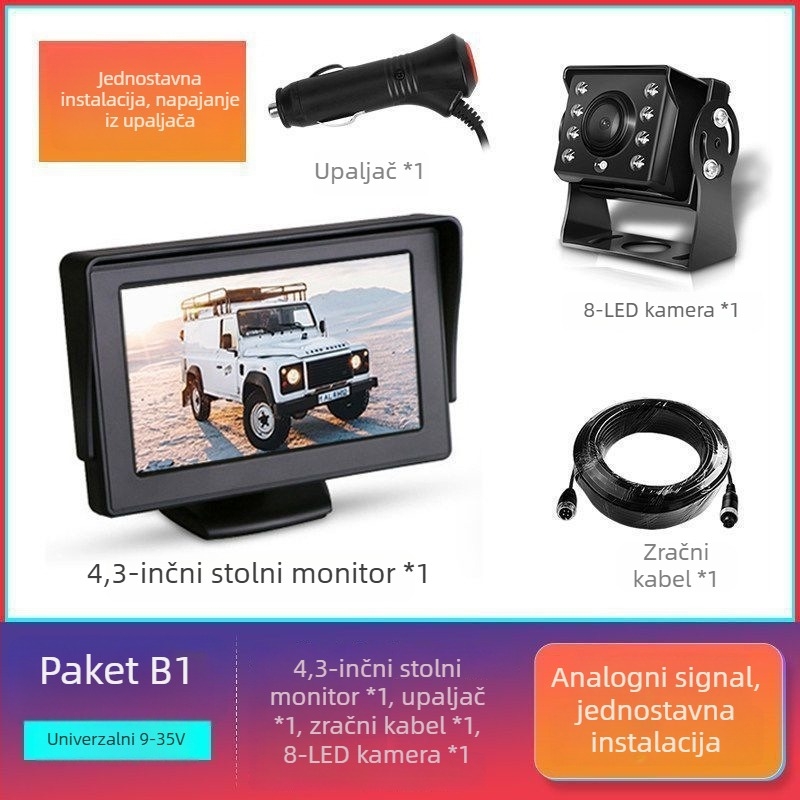 HD kamera za vožnju unatrag za kamione i kombije, univerzalni auto monitor 12V/24V, 5-inčni stolni zaslon