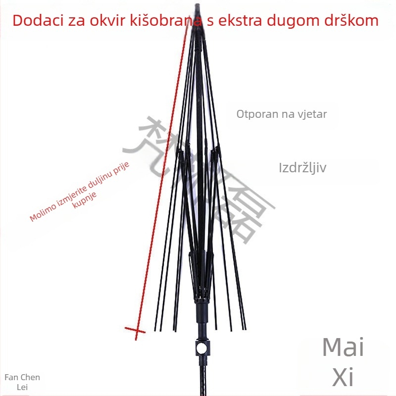 Dodatna oprema za kišobran s 8 rebara i dugačkom drškom, za sunčani i golf kišobran, ravna drška, vlaknasta rebra
