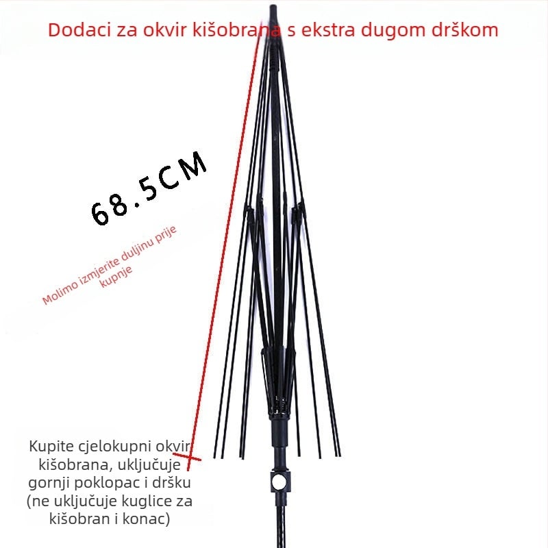 Dodatna oprema za kišobran s 8 rebara i dugačkom drškom, za sunčani i golf kišobran, ravna drška, vlaknasta rebra