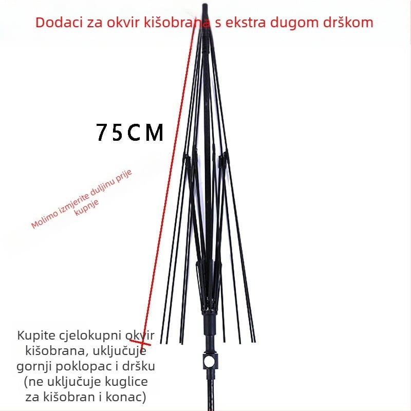 Dodatna oprema za kišobran s 8 rebara i dugačkom drškom, za sunčani i golf kišobran, ravna drška, vlaknasta rebra