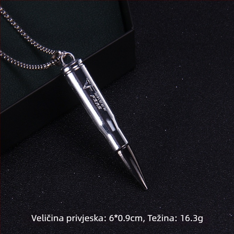 Dugi lanac s privjeskom u obliku metka, retro europsko-američki punk hip-hop stil, privjesak od legure, četvrtasti lanac s perlama, unisex