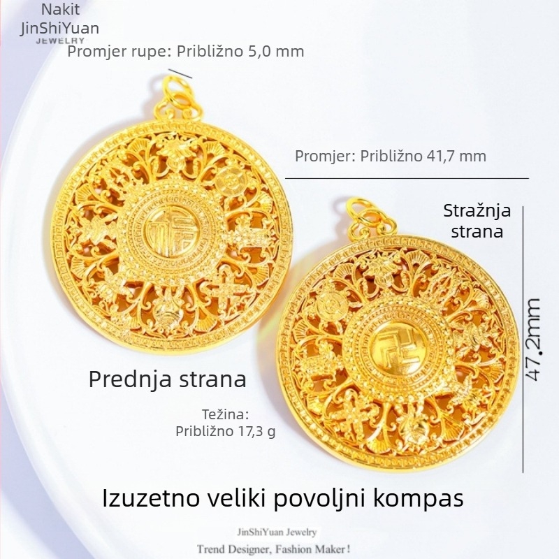 Unisex ogrlica s Fu izrezanim privjeskom i kompasom osam blagoslova, bakreno pozlaćena završnica 999