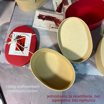 Prazna ovalna kutija za poklon s mašnicom, crveni kraft papir, kutija za poklon za družicu mladenke za Božić i Novu godinu