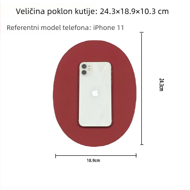 Prazna ovalna kutija za poklon s mašnicom, crveni kraft papir, kutija za poklon za družicu mladenke za Božić i Novu godinu