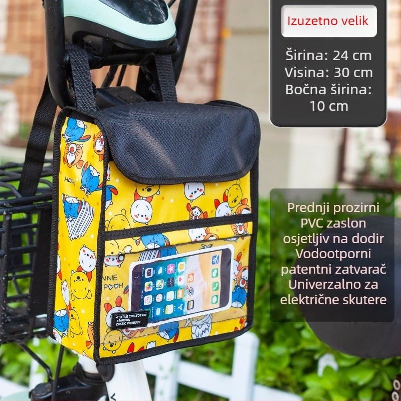 Prednja torba za bicikl s vodootpornom pretincom za dodirni zaslon, velika kapaciteta, podesivi nosač
