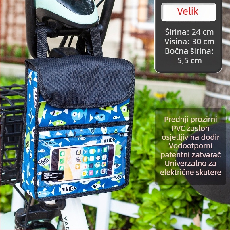 Prednja torba za bicikl s vodootpornom pretincom za dodirni zaslon, velika kapaciteta, podesivi nosač