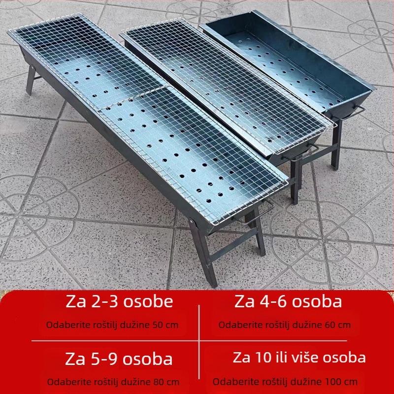Domaći roštilj na ugljen, sklopiva stalka za ražnjiće, prenosni vanjski roštilj u obliku V, set različitih veličina