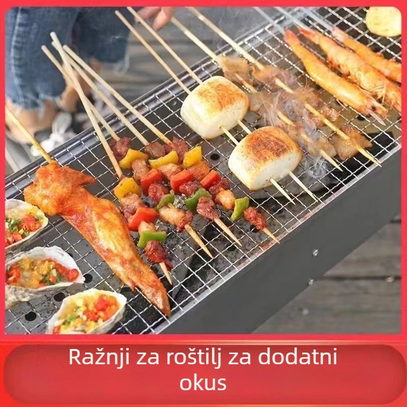 Domaći roštilj na ugljen, sklopiva stalka za ražnjiće, prenosni vanjski roštilj u obliku V, set različitih veličina