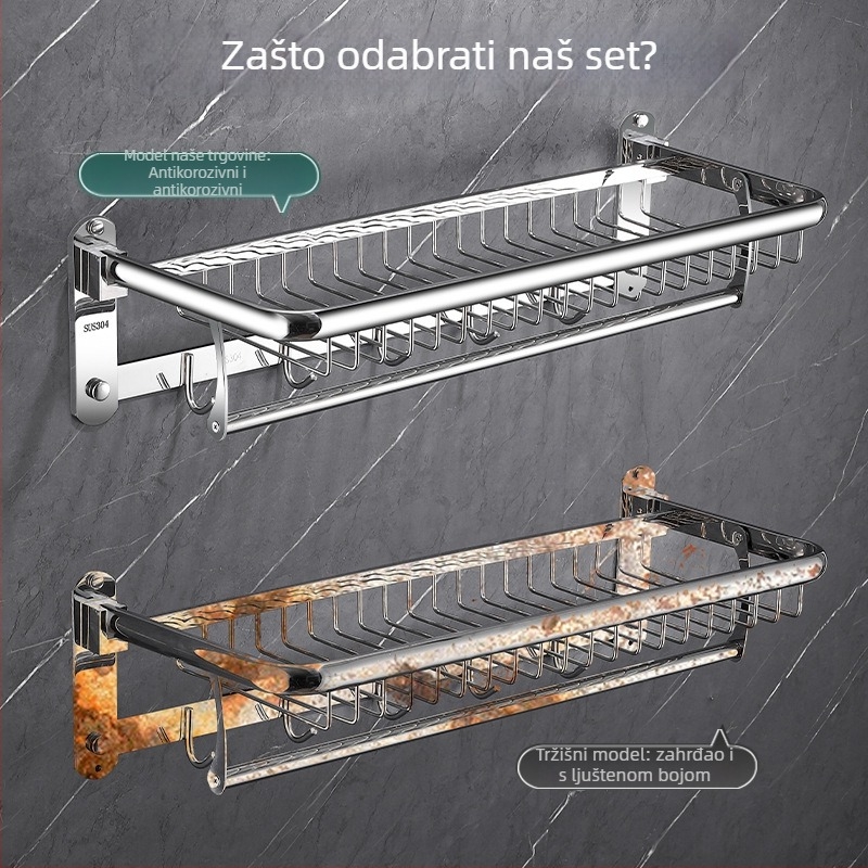 Držač ručnika od nehrđajućeg čelika za kupaonicu, zidni, bez bušenja, s usisnom čašicom