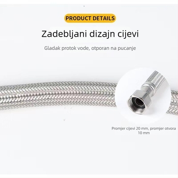 Pletena cijev od nehrđajućeg čelika 304, 90° zavoj, za ulaz tople i hladne vode