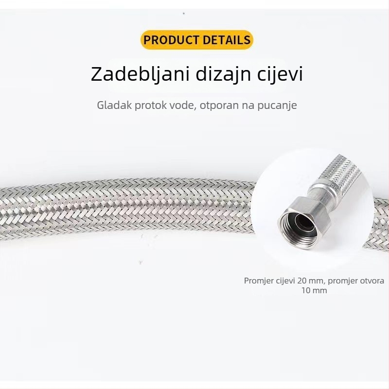 Pletena cijev od nehrđajućeg čelika 304, 90° zavoj, za ulaz tople i hladne vode