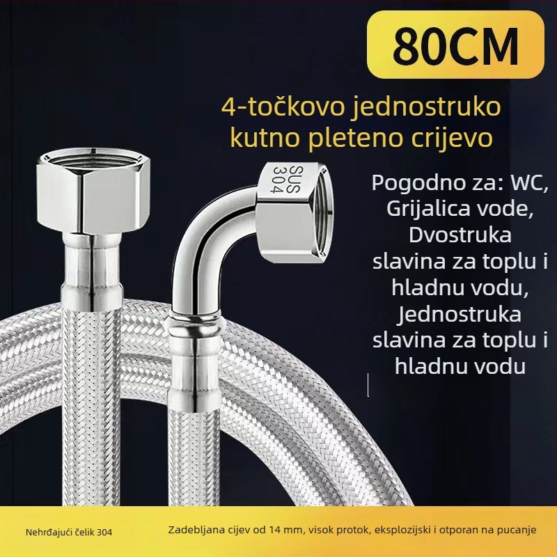 Pletena cijev od nehrđajućeg čelika 304, 90° zavoj, za ulaz tople i hladne vode