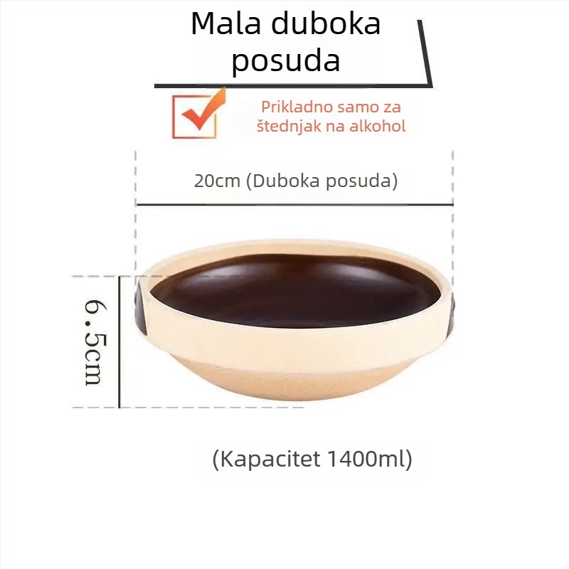 Keramički mali vrući lonac otporan na visoke temperature, alkoholni plamenik, glinena posuda i kaserola za suho kuhanje – samoposluživanje, komercijalna uporaba