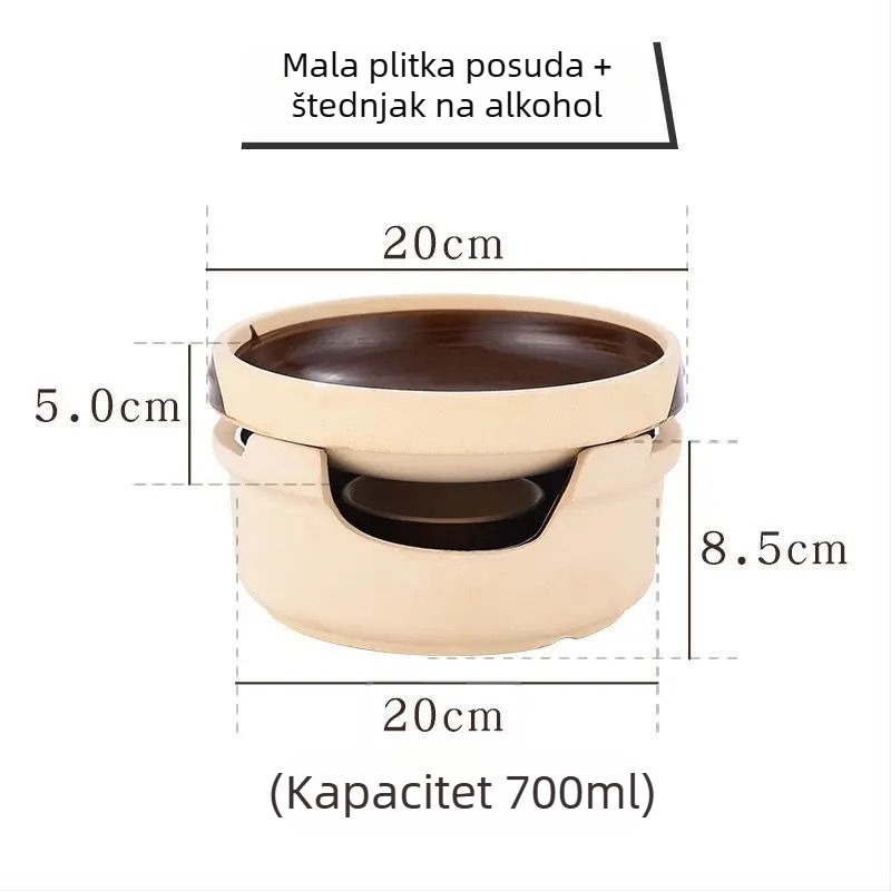 Keramički mali vrući lonac otporan na visoke temperature, alkoholni plamenik, glinena posuda i kaserola za suho kuhanje – samoposluživanje, komercijalna uporaba