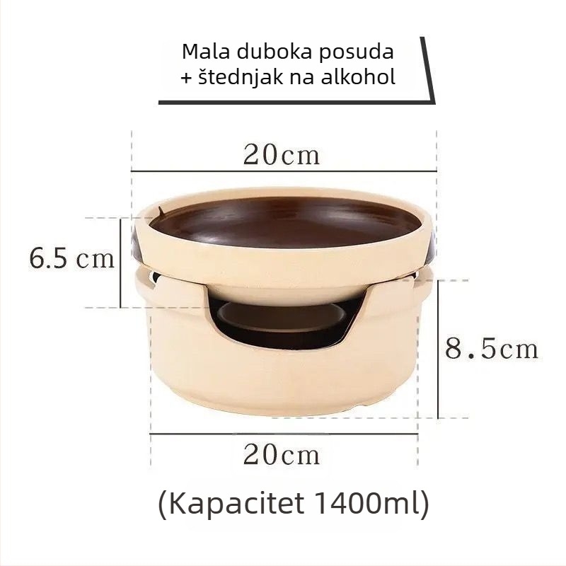 Keramički mali vrući lonac otporan na visoke temperature, alkoholni plamenik, glinena posuda i kaserola za suho kuhanje – samoposluživanje, komercijalna uporaba