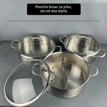 Lonac za hot pot od nehrđajućeg čelika 304, debeli lonac s Yin-Yang dizajnom i dvostrukim dnom, staklena poklopca, komercijalna upotreba