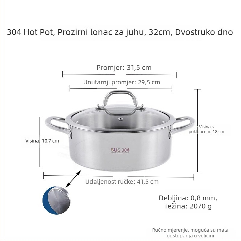 Lonac za hot pot od nehrđajućeg čelika 304, debeli lonac s Yin-Yang dizajnom i dvostrukim dnom, staklena poklopca, komercijalna upotreba