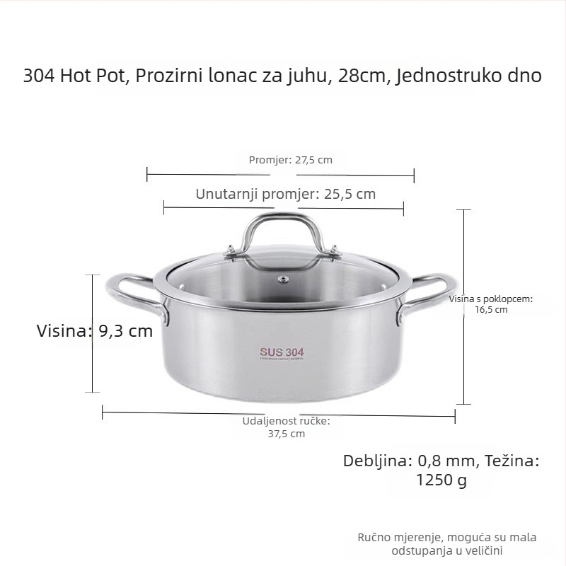 Lonac za hot pot od nehrđajućeg čelika 304, debeli lonac s Yin-Yang dizajnom i dvostrukim dnom, staklena poklopca, komercijalna upotreba