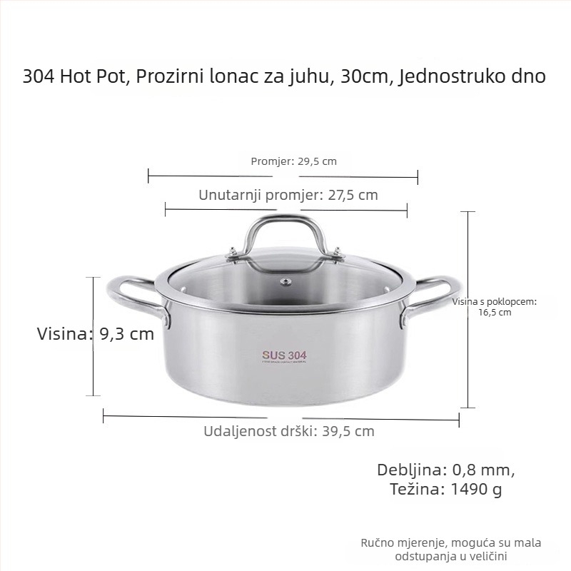Lonac za hot pot od nehrđajućeg čelika 304, debeli lonac s Yin-Yang dizajnom i dvostrukim dnom, staklena poklopca, komercijalna upotreba