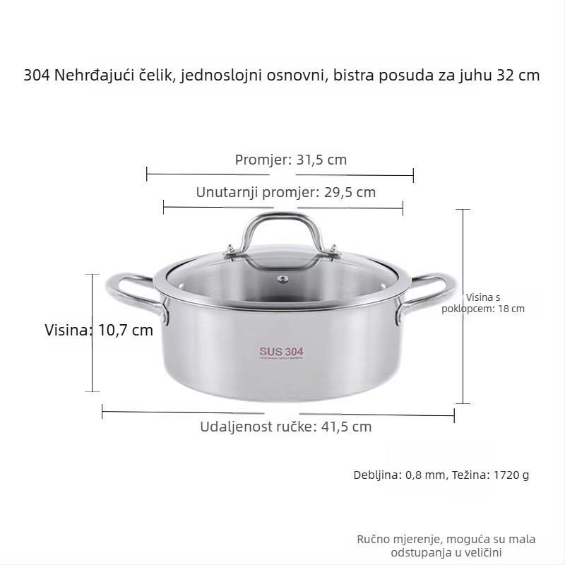 Lonac za hot pot od nehrđajućeg čelika 304, debeli lonac s Yin-Yang dizajnom i dvostrukim dnom, staklena poklopca, komercijalna upotreba