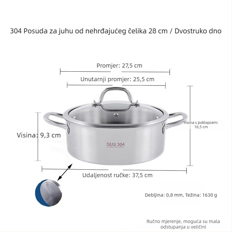 Lonac za hot pot od nehrđajućeg čelika 304, debeli lonac s Yin-Yang dizajnom i dvostrukim dnom, staklena poklopca, komercijalna upotreba