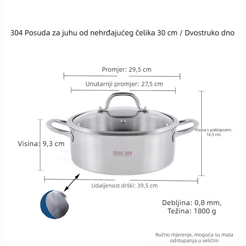 Lonac za hot pot od nehrđajućeg čelika 304, debeli lonac s Yin-Yang dizajnom i dvostrukim dnom, staklena poklopca, komercijalna upotreba