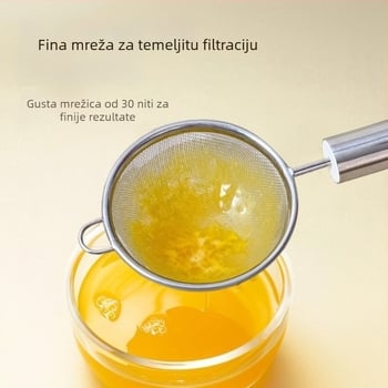 Nerđajući čelik, bijela ručka; odvajač bjelanjka i sito za brašno – kuhinjski alat za pečenje