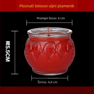 Lotosova maslena lampa za budističko štovanje, staklena lampa za hram, s plosnatim otvorom, 24/12/18 sati trajanja