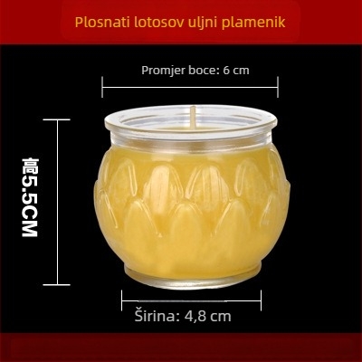Lotosova maslena lampa za budističko štovanje, staklena lampa za hram, s plosnatim otvorom, 24/12/18 sati trajanja
