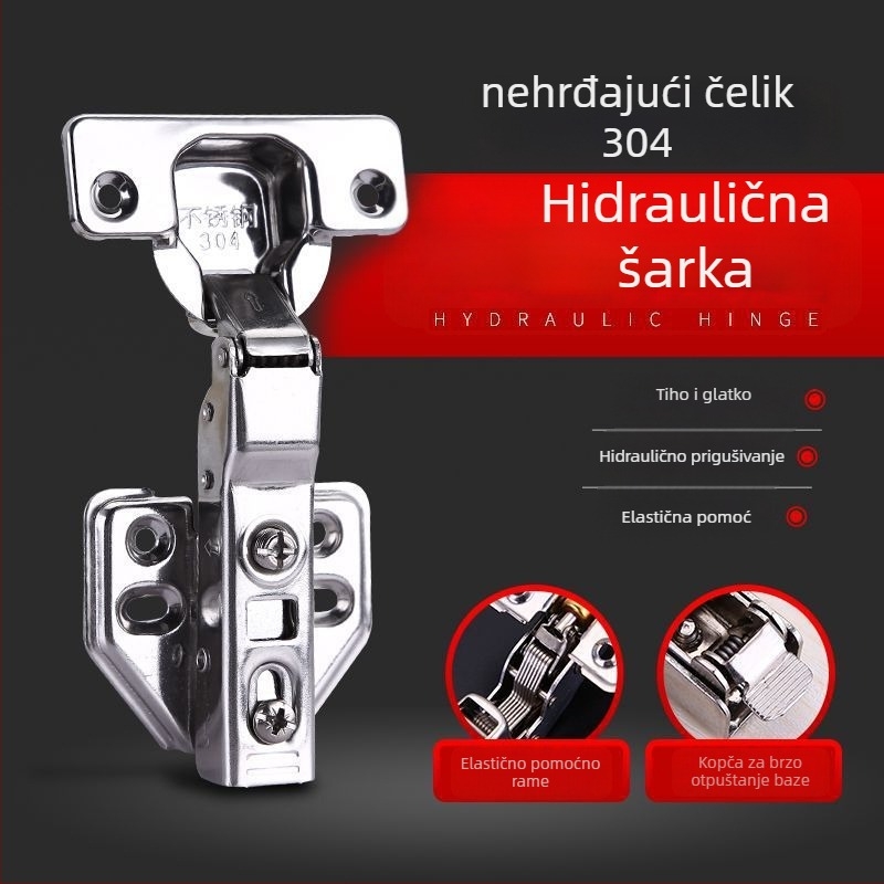 304 nehrđajući čelik s hidrauličkim amortizerom za vrata ormara i garderobe, sa sprugom, debljina cijevi 2.0