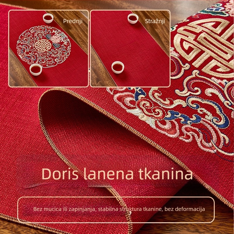 Dvostrani vodootporni izvezeni stolni runner u kineskom stilu, zen inspiriran vintage materijal