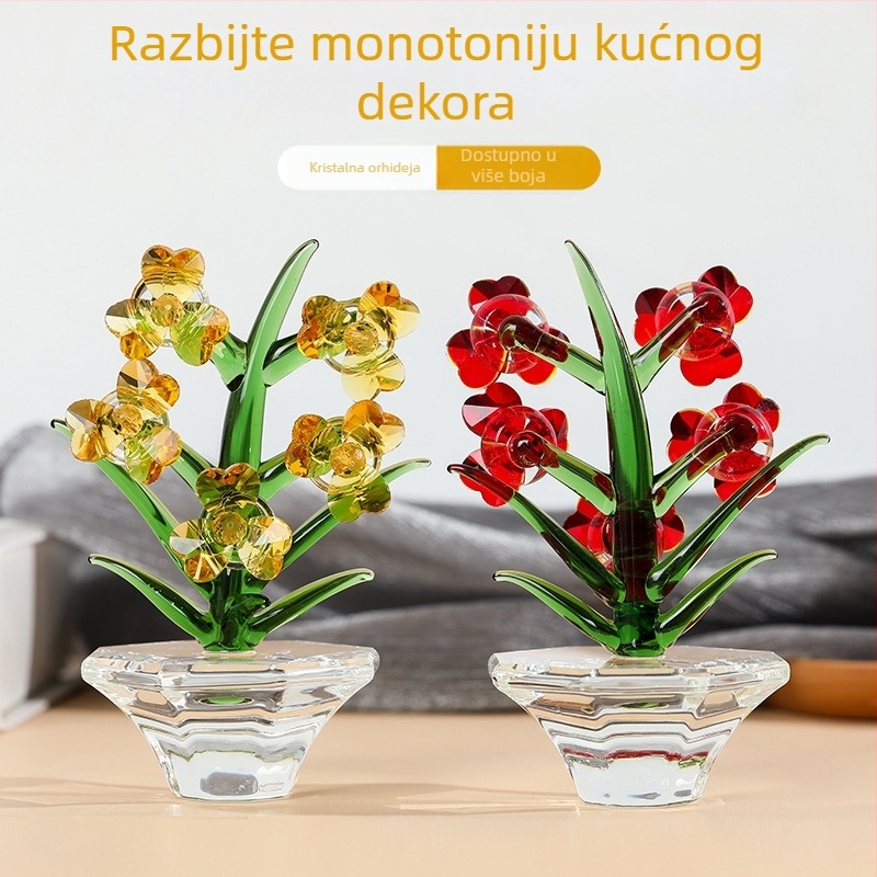 Kristalno staklena orchid dekoracija za dnevni boravak i stol, minimalistički moderni 3D dizajn, višebojna
