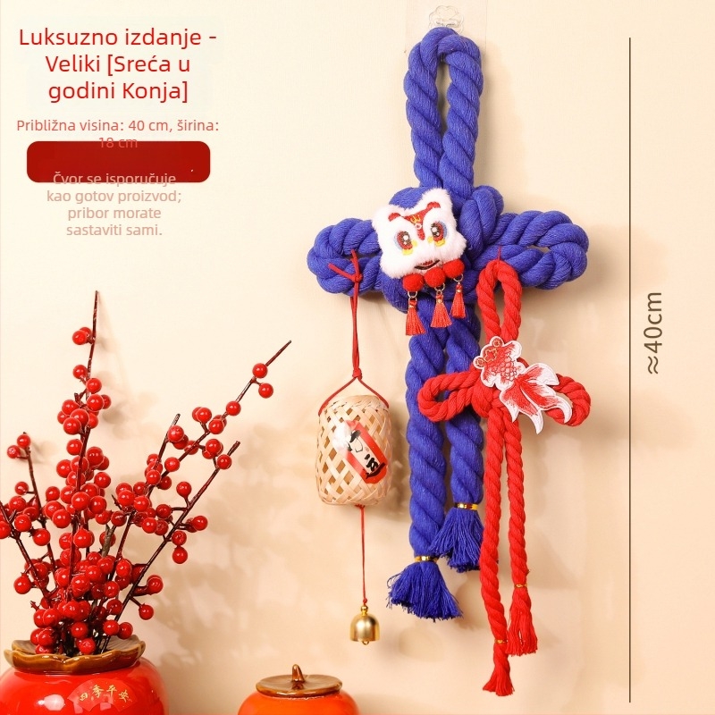 Kineski čvor za Godinu konja sa znakom sreće i ukrasnim čvorom s višestrukim znakovima, za objesiti na ulazna vrata ili dnevni boravak