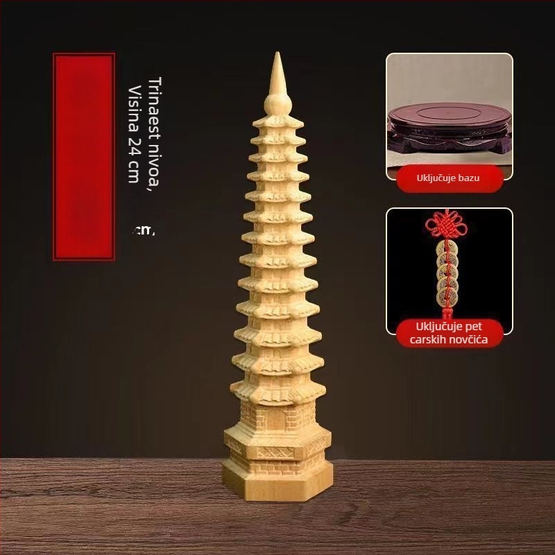 Wenwang Feng Shui pagoda od breskva drveta, devet slojeva, 13-slojevni ukras za akademski napredak i uspjeh na ispitima