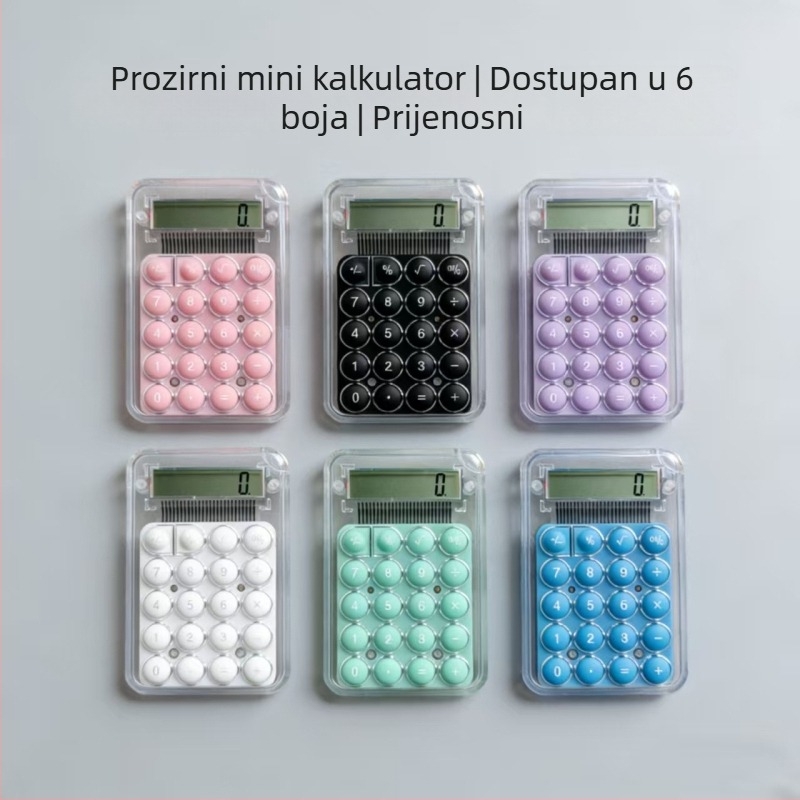 Slatki prozirni džepni kalkulator, u bombon bojama, za učenike