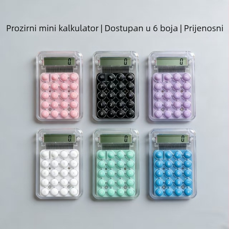 Slatki prozirni džepni kalkulator, u bombon bojama, za učenike