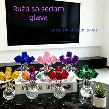 Krištalna ruža sa sedam glavica – stolna dekoracija, poklon za Valentinovo djevojci