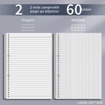Bilježnica s izmjenjivim listovima, PP omot, B5 s vodoravnim linijama, A5, više veličina