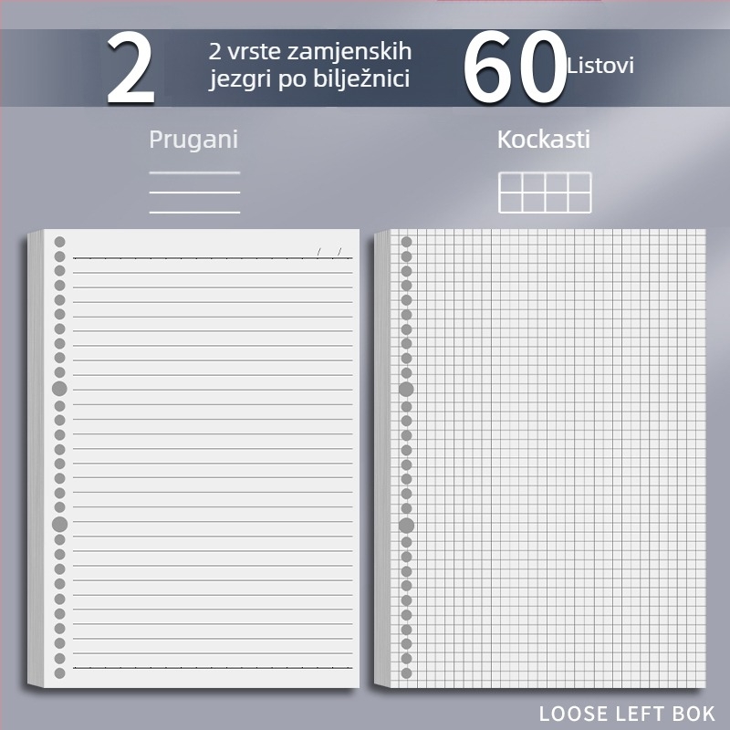 Bilježnica s izmjenjivim listovima, PP omot, B5 s vodoravnim linijama, A5, više veličina