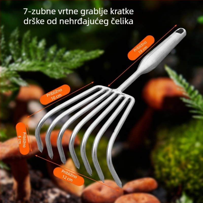 Nehrđajući čelična grabljica s integriranim zavarenim držalom i višezubnim zubima za otpuštanje tla