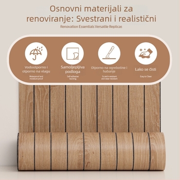 PVC samoljepljiva zidna tapeta s drvenim izgledom i mrežastim uzorkom za pozadinu dnevnog boravka; 3D dekorativna naljepnica za zid s prugastim drvenim uzorkom